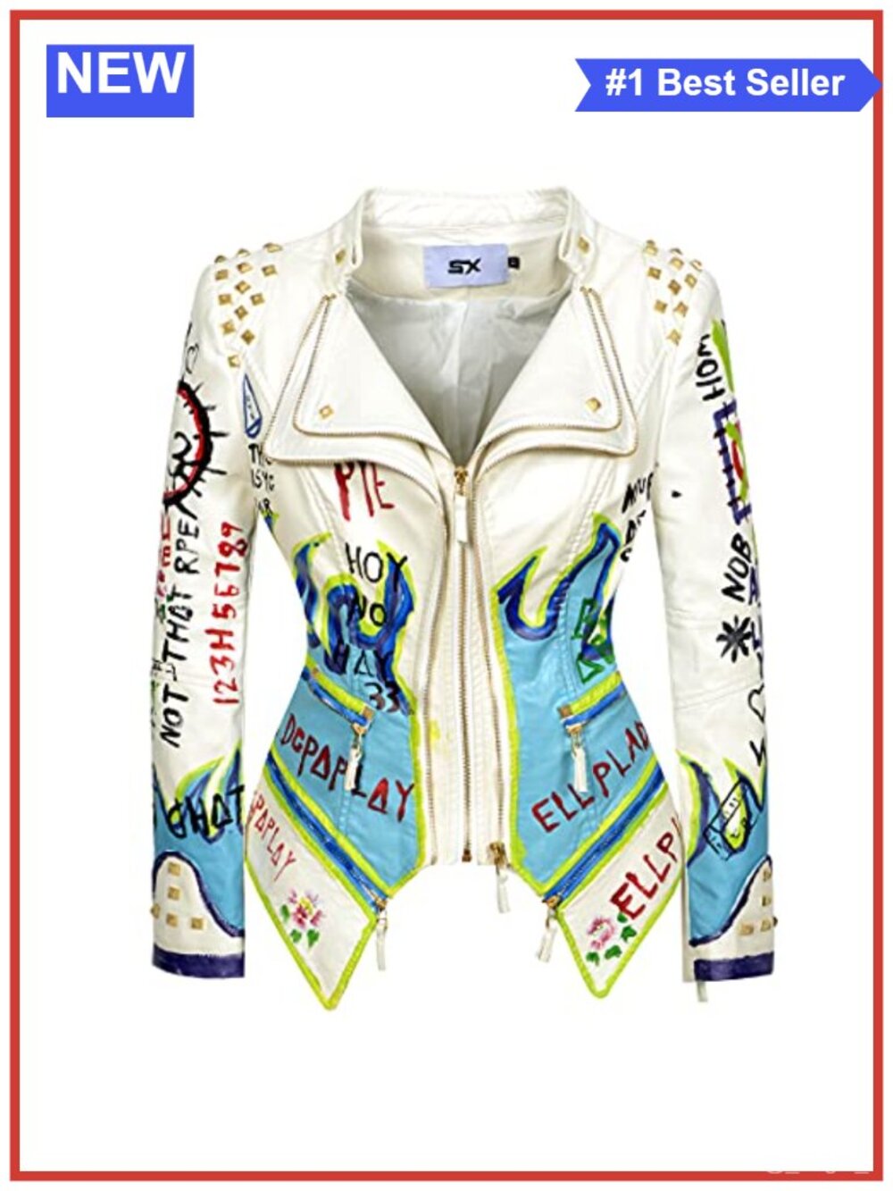 Faux Leather Moto Jacket Floral Embroidered Short Punk Coat